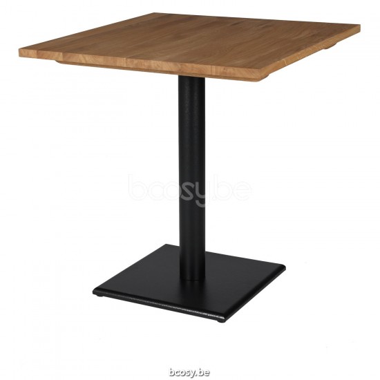 Vincent Sheppard Quadro Vierkante Bistrotafel Zwart Stalen frame Onbehandeld Teak Houten Tafelblad.
