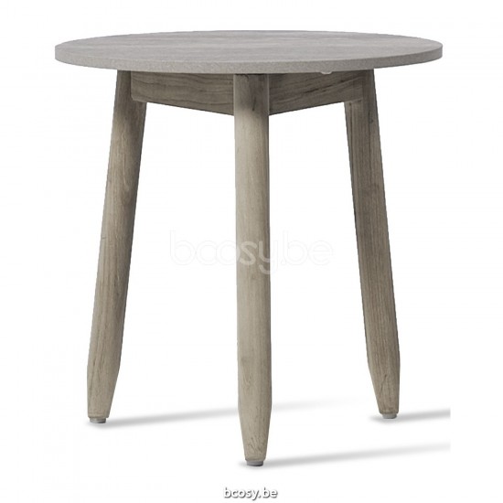Vincent Sheppard David Rond Table d'appoint ronde de jardin Cadre en Teck Vieilli dessus de table Céramique Silex.