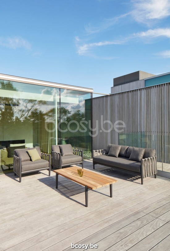 Diphano Switch garden outdoor lounge sets rope (2x lounge chair + 2,5-seater) PCA Lava Weatherproof Clay Rope Onyx 30mm.