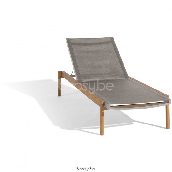 Diphano Newport Sonneliege mit Teakholzarmlehne Aluminium Kaffee Gestell Stoff Batyline sand Farbe Armlehnen in Natürliches T.