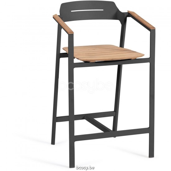 Diphano Icon Tabouret de bar empilable avec accoudoir en teck 120.01 L/R/M Cadre Aluminium Lava Accoudoirs en Teck naturel.