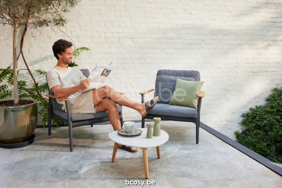 Diphano Ray tuinsalontafels bijzettafels koffietafels voor buiten terras A 60xR (28,5h) Naturel Teak.