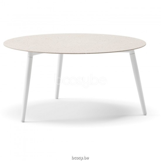 Diphano Ray table basse S 80xR (35,5h) Cadre Aluminium blanc Dessus Céramique Sable 9 mm imposé.