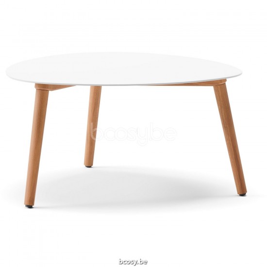 Diphano Ray Couchtisch bio S 80xR (35,5h) Natürliches Teakholz Gestell Tischplatte Aluminium Weiß.