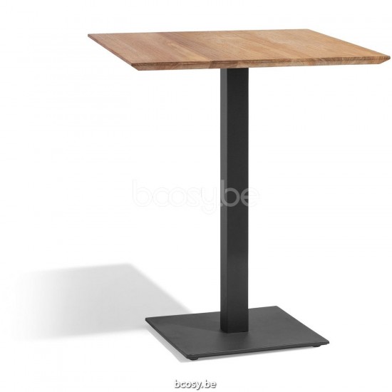 Diphano Alexa hoher Bistrotisch H (75x70) Aluminium Lava Gestell Tischplatte Natürliches Teakholz.