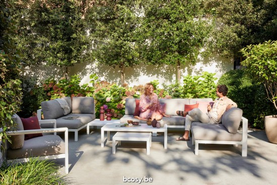 Diphano Cubic tuinsalontafels bijzettafels koffietafels voor buiten terras A (65x65) Aluminium Wit.