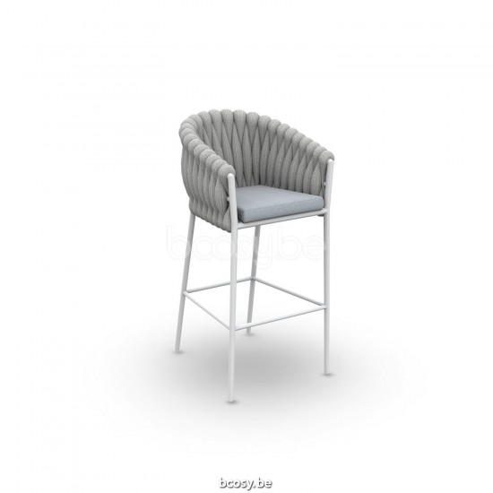 Jati Kebon Fortuna Socks Bar Chair With Arms Alu White Mat Socks Light Grey Seat Cushion Sunbrella Natte Grey Chine QDF.