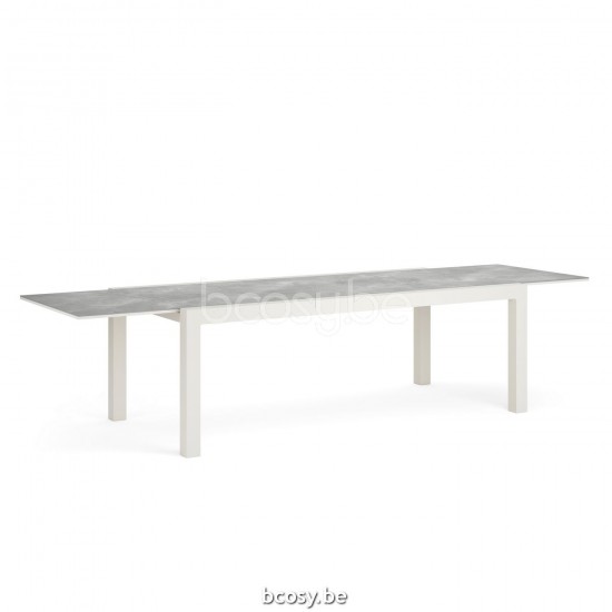 Jati Kebon Livorno Gartentisch Dune mattes Aluminium Tischplatte Keramik.