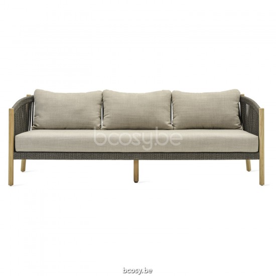 Vincent Sheppard Lento Loungesofa 3s Onbehandeld Teak Houten frame Antraciet-Steenkool Touw Polypropyleen.