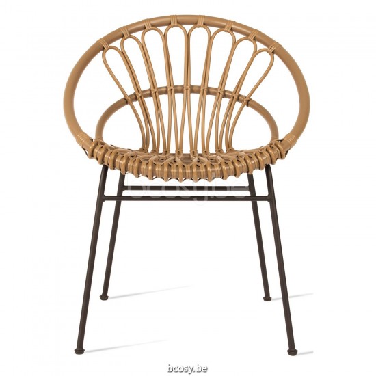 Vincent Sheppard Roxanne fauteuils de jardin cadre en Acier Noir Cordon en osier Chameau Polyéthylène.
