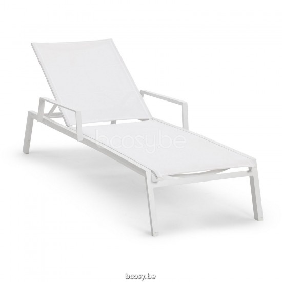 Diphano Selecta Chaise longue empilable à roulettes avec accoudoir Cadre Aluminium blanc Tissu Couche unique Batyline blanc.