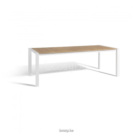 Diphano Alexa table de jardin extensible 220-280x96 Cadre Aluminium blanc Dessus Teck naturel.
