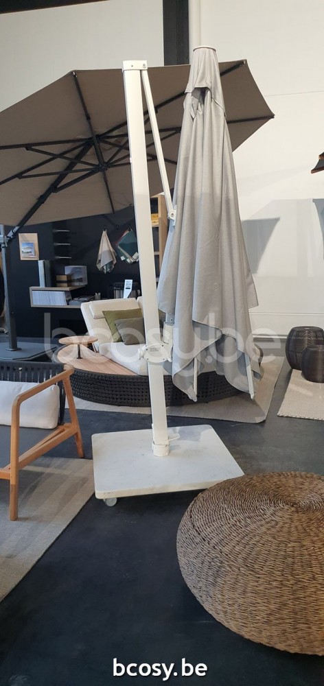 Jardinico ANTEGO 300x300 Vierkante Vrijhangende Parasol 3x3 Mast Wit Doek Gris Nature Classic-Acryl solids.