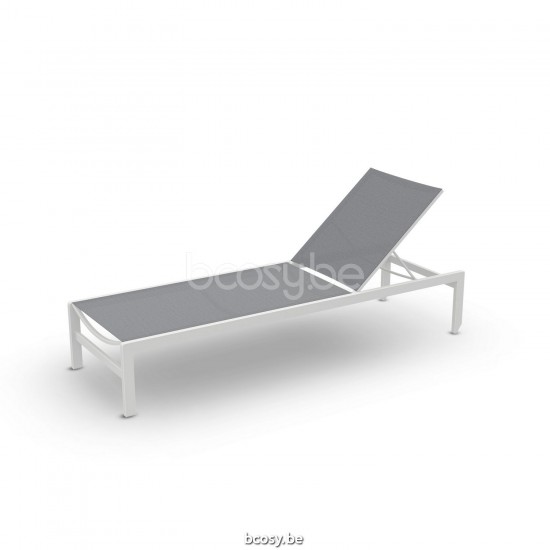 Jati Kebon Sylt Stackable Sunlounger Alu White Mat Texteline Light Grey.