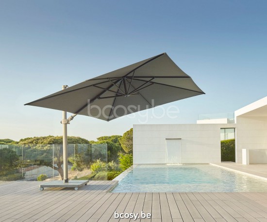 Jardinico ANTEGO 300x300 Vierkante Vrijhangende Parasol 3x3 Mast Zwart Doek Gris Nature Classic-Acryl solids.