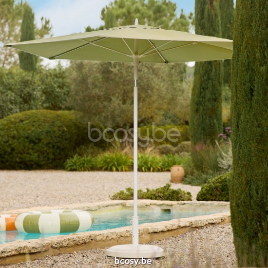 Jardinico TULI 270XR Parasol Ombrelle Droit À Mât Central Rond Ø2,7 Mât Aluminium Thermolaqué En Blanc Mat| Toile-tissu Kale with bone Piping Sunbrella Solids Cat 1.