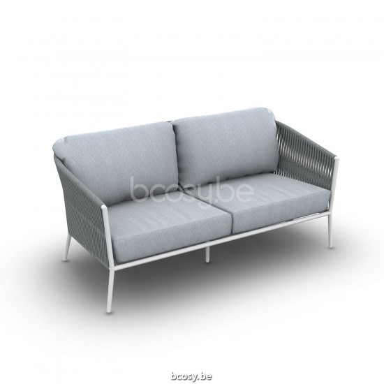 Jati Kebon Fortuna Rope Sofa 2,5-Seat Alu White Mat Rope L Grey Melange Straight Weaving Cushion Seat + Back Single Sunbrella.