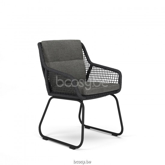 Jati Kebon Alden Arm Chair Aluminium Seat/Stainless steel Base Charcoal Mat Full Weaving Rope Charcoal Black Open Weaving Sea