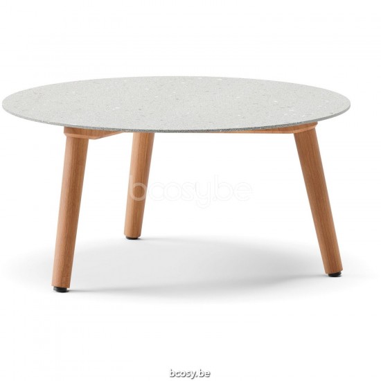 Diphano Ray table basse A 60xR (28,5h) Cadre Teck naturel Dessus Céramique Fossile 9 mm imposé.
