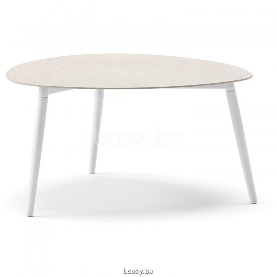 Diphano Ray Couchtisch bio S 80xR (35,5h) Aluminium Weiß Gestell Tischplatte Keramik Sand 9 mm auferlegt.