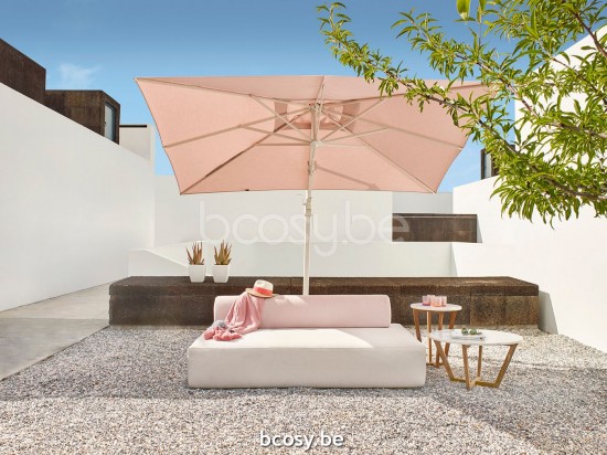 Jardinico ANTEGO 300x300 Parasol Ombrelle À Mât Libre Parasol Décentré Suspendu Deporté Pendant Flottant Carré 3x3 Mât Aluminium Thermolaqué En Blanc Mat| Toile-tissu Latte Sunbrella.