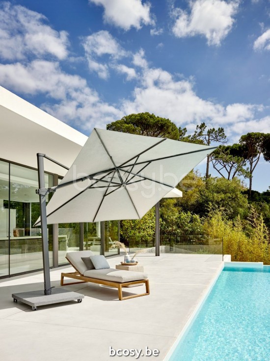 Jardinico ANTEGO 300x300 Parasol Ombrelle À Mât Libre Parasol Décentré Suspendu Deporté Pendant Flottant Carré 3x3 Mât Aluminium Thermolaqué En Noir Mat| Toile-tissu Natural Classic-Acryl solids.