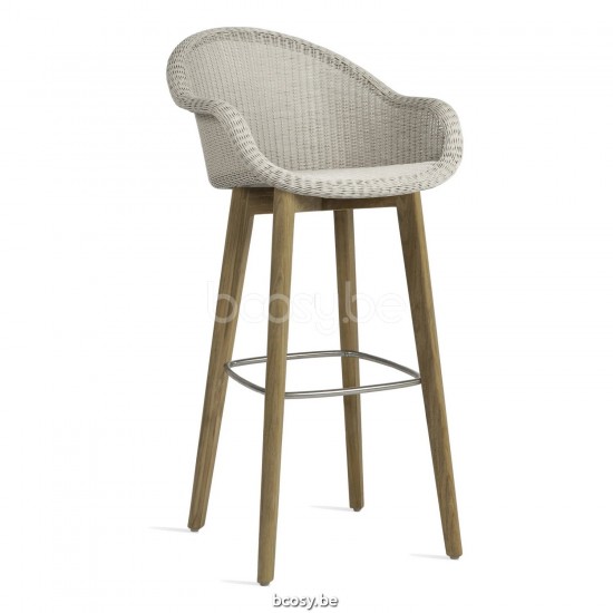 Vincent Sheppard Edgard Barkruk Onbehandeld Teak Houten frame Old Lace Wicker Polyethyleen.