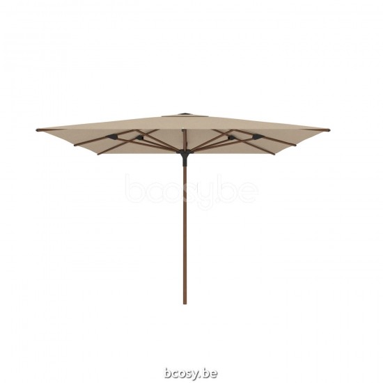 Jardinico AMALFI 300x300 Parasol Ombrelle Droit À Mât Central Carré 3x3 Mât Aluminium Structuré Thermolaqué Aspect Bois Teck| Toile-tissu Latte Sunbrella.
