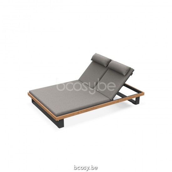 Jati Kebon Truro Sunlounger Double Alu Charcoal Mat Teak Natural Smooth.