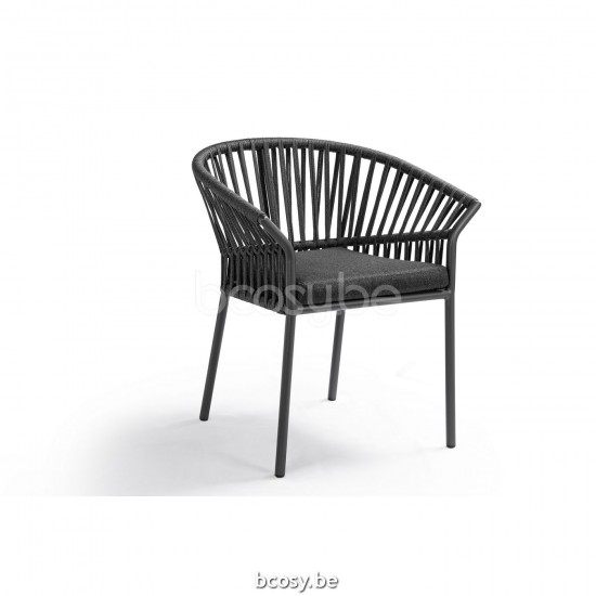 Jati Kebon Tofino Alu Armchair Alu Charcoal Mat Rope Charcoal Black 10mm Cross Weaving.