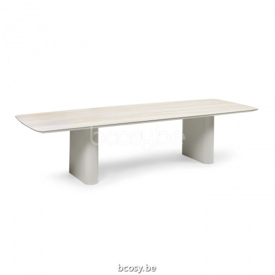 Jati Kebon Amorelli Dining Table Alu Dune Mat Ceramic Travertino White 6mm 300x105.