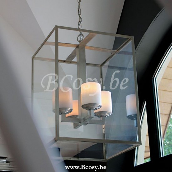 Authentage Bellefeu vitrine lantern large - 4 candles glass Br. nickel BVL104G76.