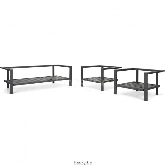 Diphano Cubic Stapelbarer Kombi (2x Loungesessel + 2,5-Sitzer) Optionaler Kissensatz Aluminium Lava Gestell.