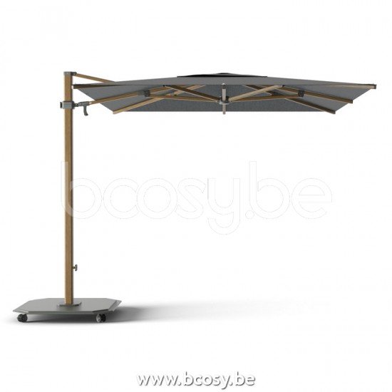 Jardinico JCP302 260x260 Vierkante Vrijhangende Parasol 2,6x2,6 Mast Teak Aluminium Met Structuur Doek Onyx Sunbrella Plus Marine UFJCP.302 CARACTERE.