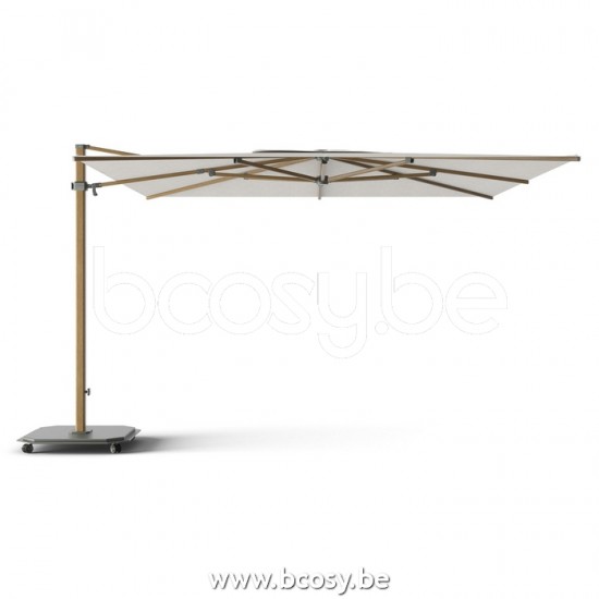 Jardinico JCP401 370x370 Vierkante Vrijhangende Parasol 3,7x3,7 Mast Teak Aluminium Met Structuur Doek Cotton Sunbrella Plus Marine UFJCP.401 CARACTERE.