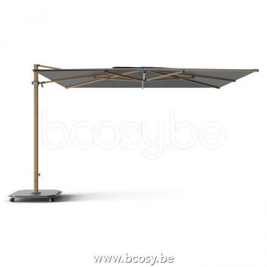Jardinico JCP401 370x370 Vierkante Vrijhangende Parasol 3,7x3,7 Mast Teak Aluminium Met Structuur Doek Onyx Sunbrella Plus Marine UFJCP.401 CARACTERE.