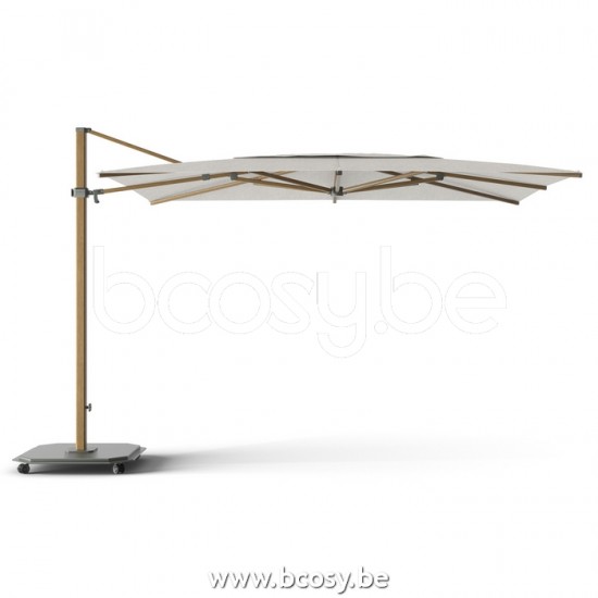 Jardinico JCP404 250B x350 Rechthoekige Vrijhangende Parasol 2,5x3,5 UNIEK MODEL Mast Teak Aluminium Met Structuur Doek Cotton Sunbrella Plus Marine UFJCP.404 CARACTERE.
