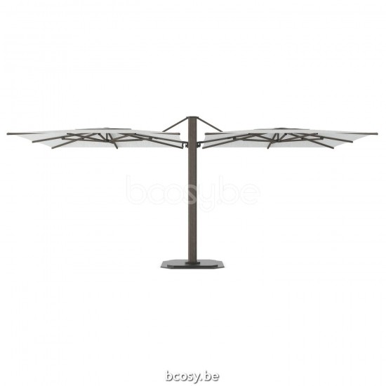 Jardinico JCP601 2x300x300 Dubbele Vierkante Combinatie 2 Vrijhangende Parasols 2x3x3 Mast Cappuchino Aluminium Met Structuur Doek Ice Sunbrella Plus Marine UFJCP.601 CARACTERE.