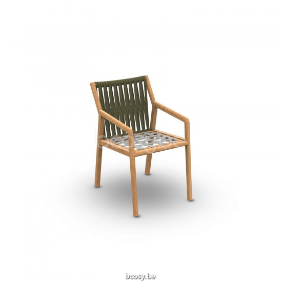 Jati Kebon Ritz Teak Chaise de jardin avec accoudoirs Sans coussins Corde Kaki.