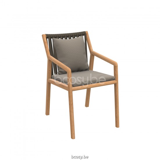 Jati Kebon Ritz Teak Chaise de jardin avec accoudoirs Sans coussins Corde Taupe.