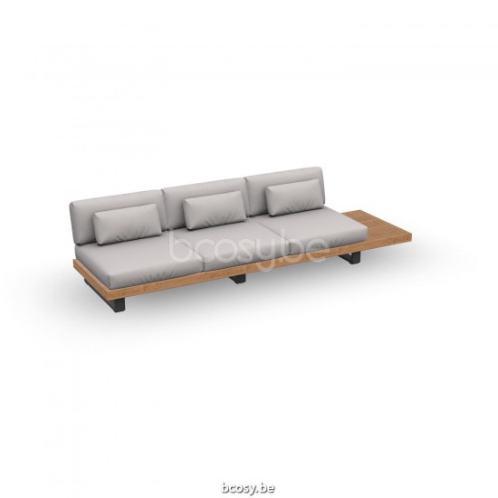 Jati Kebon Truro Lounge Base 3-Seat Alu Charcoal Mat/Teak + Side Table Teak.