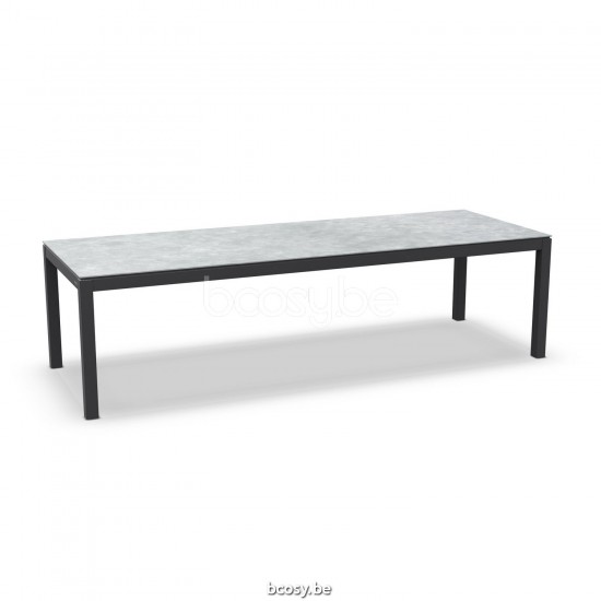 Jati Kebon Danli Table de jardin Aluminium noir mat Dessus de table Céramique Gris cendré.