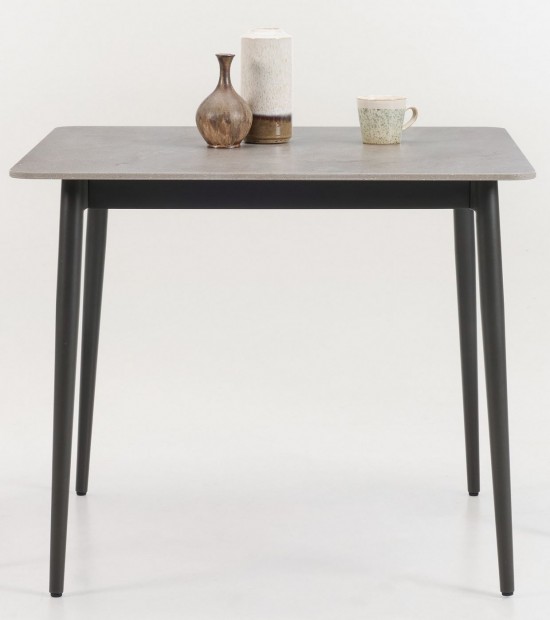Vincent Sheppard Max Tuintafel Teak Plank 90x90 Fossil Grey Aluminium frame Flint Keramiek Tafelblad.
