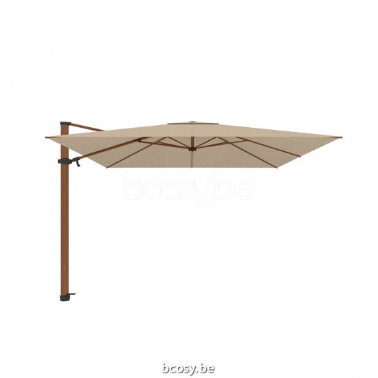 Jardinico ANTEGO 300x300 Vierkante Vrijhangende Parasol 3x3 Mast Teak Aluminium Met Structuur Doek Latte Sunbrella.