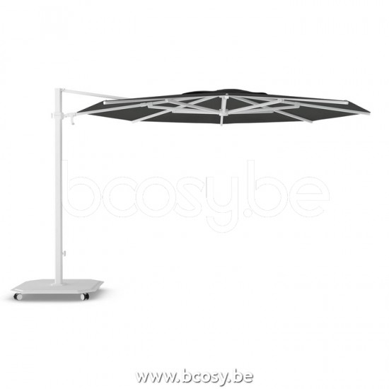 Jardinico JCP303 Ø350 Parasol Deporté Mât Blanc Toile Pitch Sunbrella Plus Marine.
