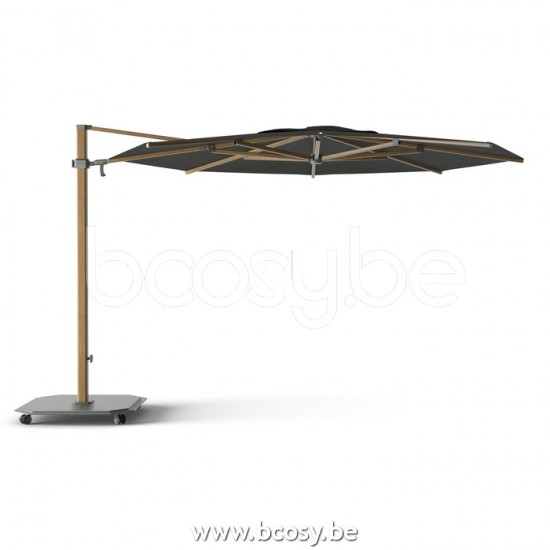 Jardinico JCP303 Ø350 Parasol Deporté Mât Teck Alu Toile Pitch Sunbrella Plus Marine.