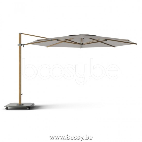 Jardinico JCP403 Ø400 Parasol Deporté Mât Teck Alu Toile Umber Sunbrella Plus Marine.