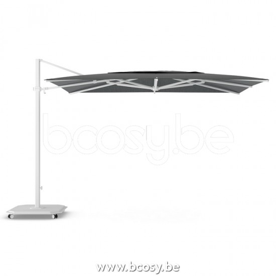 Jardinico JCP404 250B x350 Parasol Deporté Mât Blanc Toile Onyx Sunbrella Plus Marine.