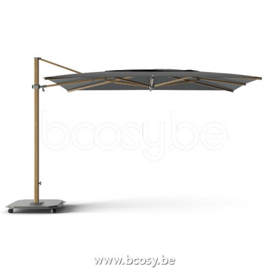 Jardinico JCP404 250B x350 Parasol Deporté Mât Teck Alu Toile Onyx Sunbrella Plus Marine.