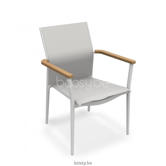 Jati Kebon Loya Stackable Arm Chair Alu White Mat Batyline Light Grey Teak Armrest.